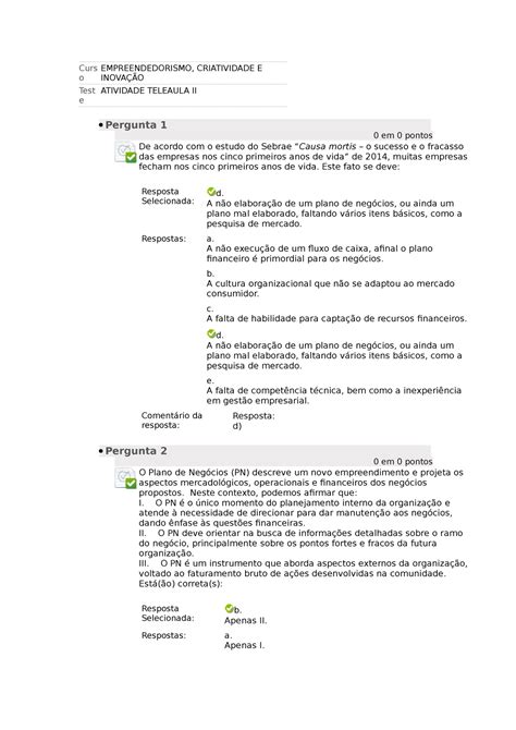 Atividade Teleaula II Curs O EMPREENDEDORISMO CRIATIVIDADE E