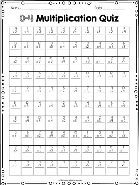 Multiplication Facts 1-10 Quiz