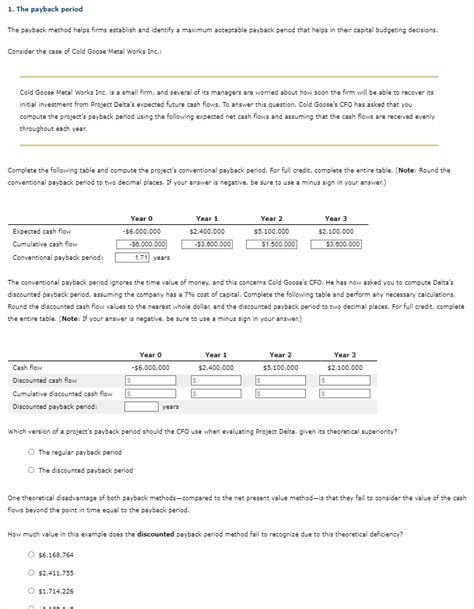 solved  payback periodthe payback method helps firms cheggcom