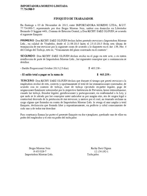 Aviso De Termino De Contrato De Trabajo A Plazo Fijo Financial Report