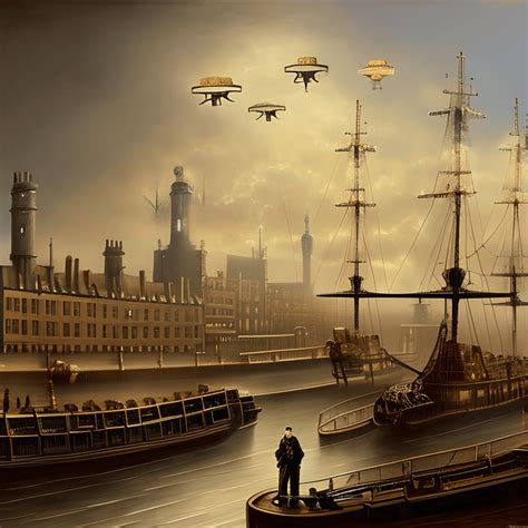 Luchtschepen Boven Het Victoriaanse Londen Engeland Steampunk