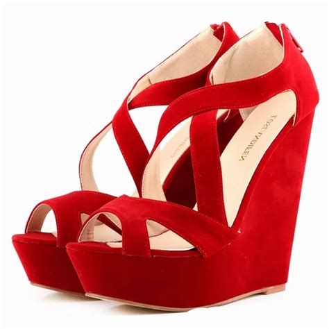 New Womens Red Sexy High Wedges Heels Shoe Platform Strappy Fall Winter Faux Velvet Wedding