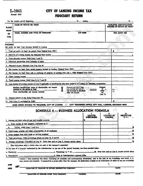 Form L-1041 - Income Tax Fiduciary Return 1973 printable pdf download