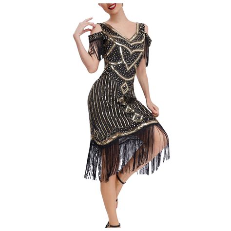 Jileiy Ever Formal Dresses Plus Size Womens 1920s Flapper Dress Vintage Long Fringe Dress