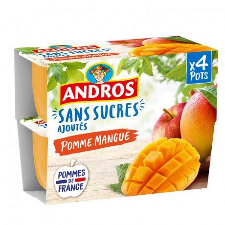 Andros dessert fruitier sans sucre ajouté pomme mangue 4x100g