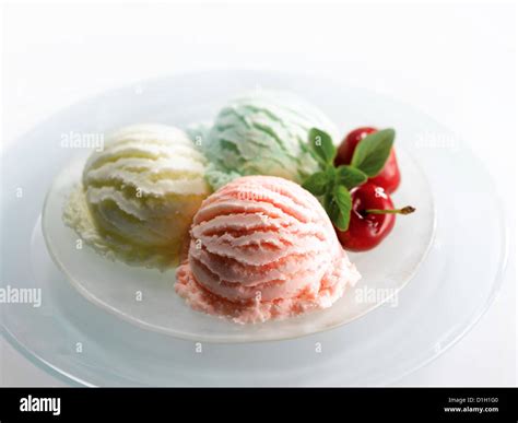 Mixed Flavor Ice Cream Scoops In Bowl Stock Photo Alamy