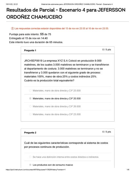 Historial de exámenes para Parcial Escenario 4 Resultados de