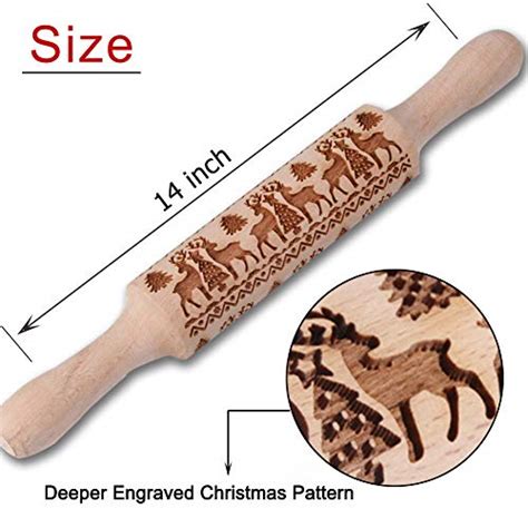 Christmas Wooden Rolling Pins Engraved Embossing Rolling Pin With