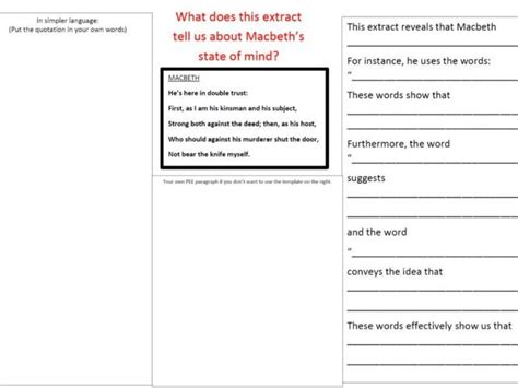 MACBETH PEE PARAGRAPHS FOR EAL STUDENTS Teaching Resources