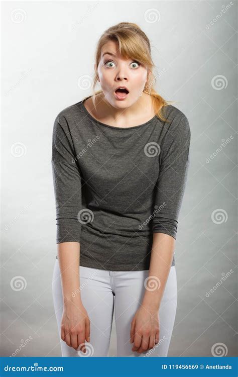 Amazed Shocked Girl Wide Open Mouth Stock Image Image Of Language Amazed 119456669