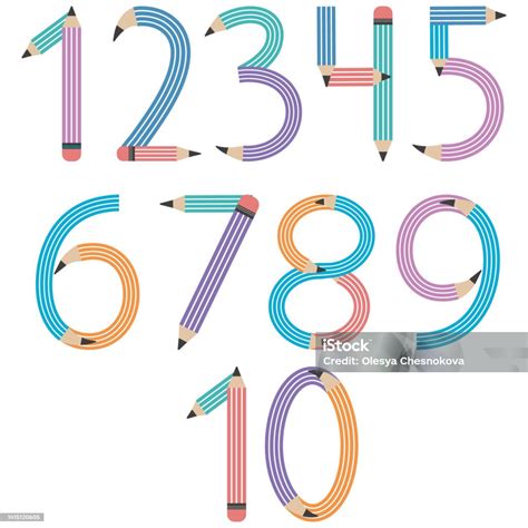 Numbers From Multicolored Simple Pencils Vector Illustration Isolated