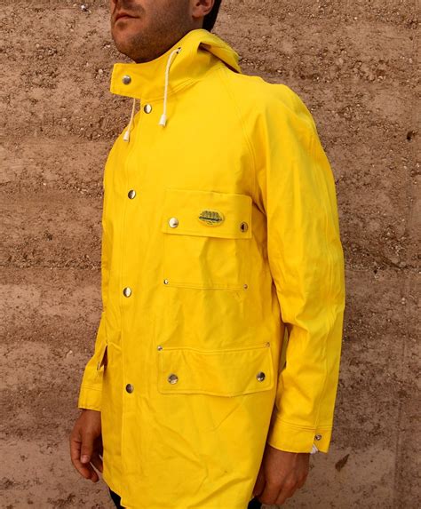 Vintage 60s 70s Nautical Yellow Rain Slicker Parka Jacket