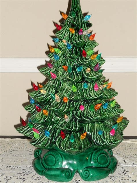 Medium 17 Lighted Ceramic Green Christmas Tree With