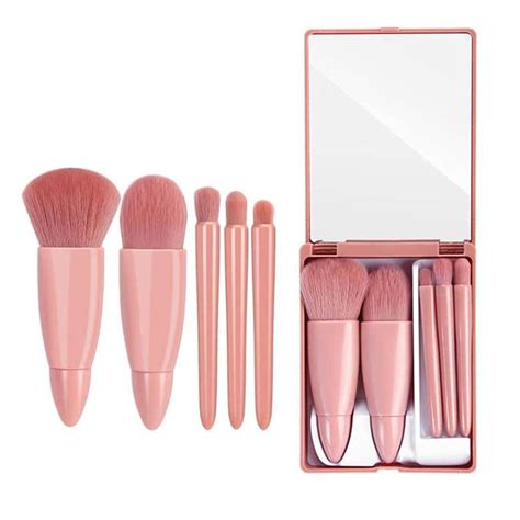 Miniso Portable 5pcs Travel Makeup Brush Set With Makeup Mirror In Brush Case Lip Brush