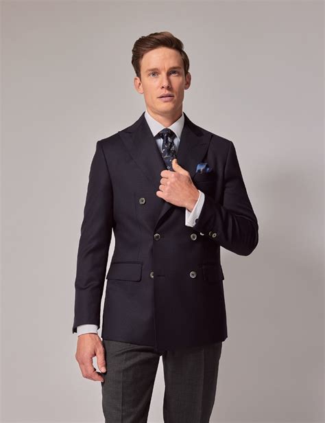 Men S Navy Wool Hopsack Double Breasted Blazer 1913 Collection