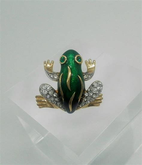 Attwood And Sawyer Green Frog Gold Plated Enamel Swarovski Etsy