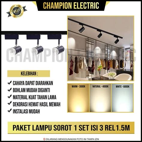 Jual Paket Lampu Sorot 1 Set Isi 3 Rel 1 5 Meter LED Track Rell Light