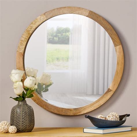 Heather Modern Round Mirror With Mango Wood Frame Round Wood Mirror