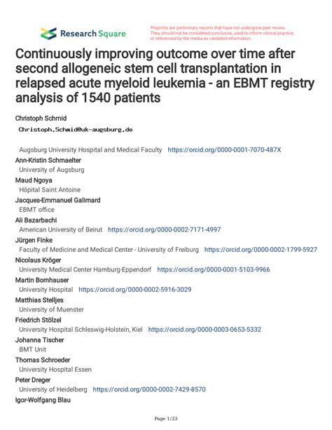 PDF Continuously Improving Outcome Over Time After Second Allogeneic