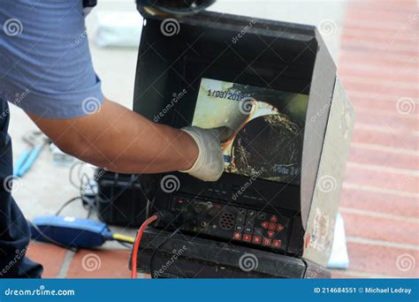 Plumbers Sewer Snake Camera A Snake Camera Checks The Inside Of A