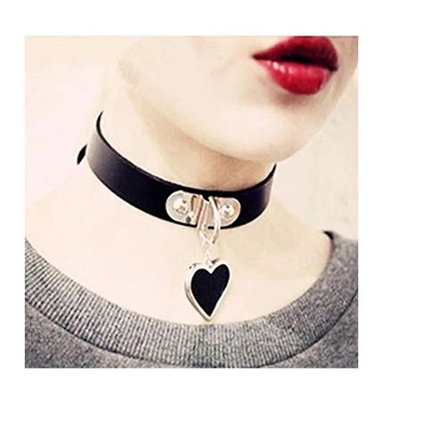 Fashion Women Cool Punk Heart Shape Ring Leather Collar Choker Necklace