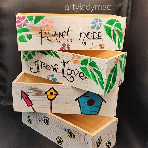 Hand painted Wooden Plant Hope planter — ArtyLadyMsD