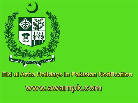 Eid Ul Azha Holidays In Pakistan Notification