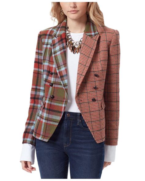 Sam Edelman Imogen Mixed Plaid Double Breasted Blazer In Red Lyst