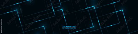 Black Technology Abstract Wide Banner With Blue Luminous Lines And Highlights Futuristic Dark