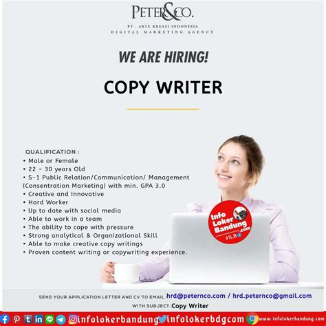 Lowongan Kerja Copy Writer Pt Arte Kreasi Indonesia Peter Di 2020