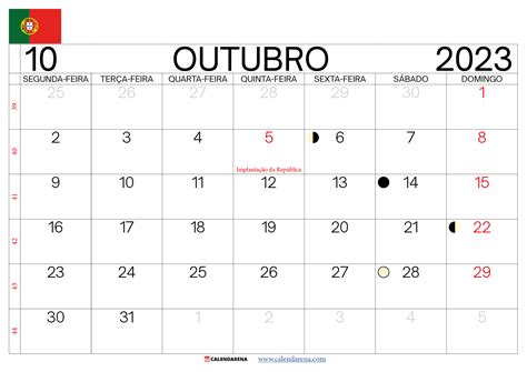 Calendario Outubro 2023 Imprimir Portugal