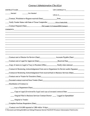 Fillable Online Uhv Contract Administration CheckList Uhv Fax Email