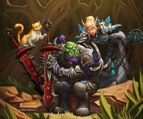 Orc Warrior And Belf Priest And Cat By Vanharmontt On Deviantart Orc