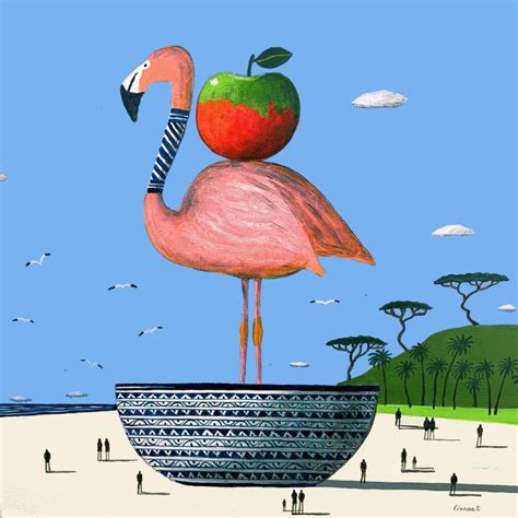 Peinture Flamant rose à la pomme par Lionnet Pascal Carré d artistes