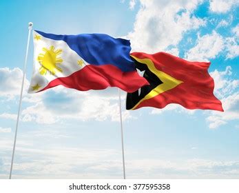 Philippines East Timor Flags Waving Sky Stock Illustration