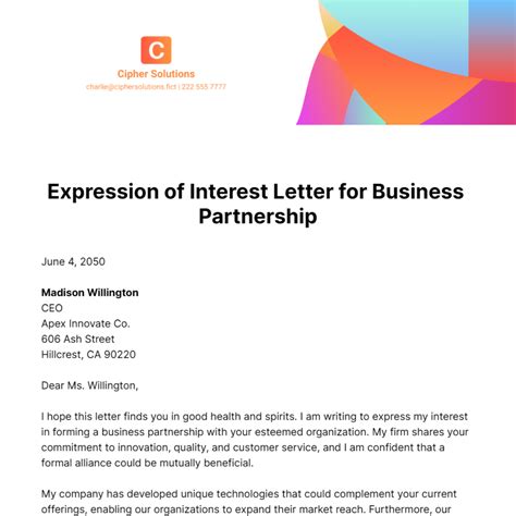 Free Expression Of Interest Letter For Business Partnership Template