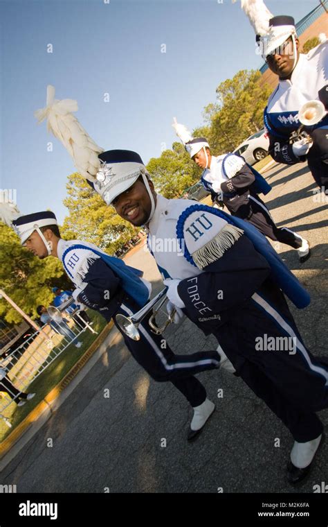 Members of the Hampton University marching band march to Armstrong ...