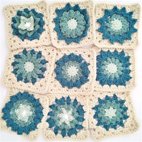 Crochet Cluster Flower Square Free Pattern RaffamusaDesigns