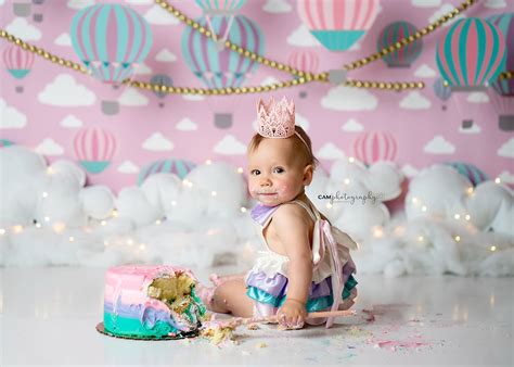 Hot Air Balloon First Birthday Cake Smash Photoshoot