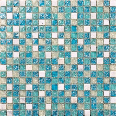 Sea Blue Glass Mosaic Tile With Crackled Finish Shower And Kitchen Wall