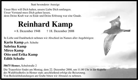 Traueranzeigen Von Reinhard Kamp Trauer In Nrw De