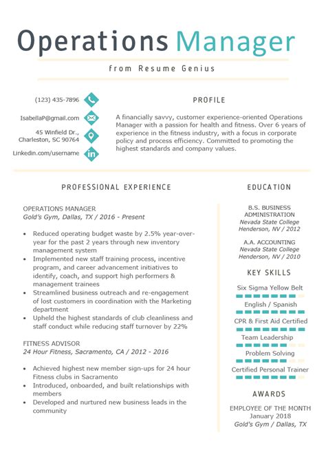 Operations Manager Resume Example & Writing Tips | RG