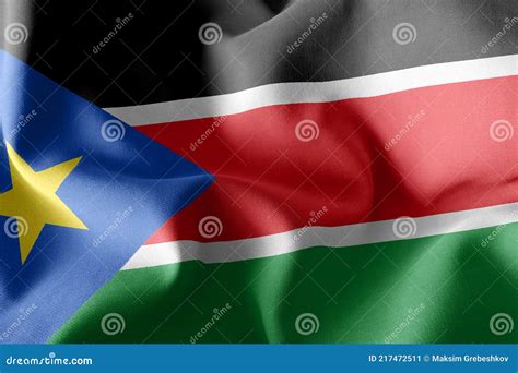 D Rendering Illustration Flag Of South Sudan Waving On The Win Stock