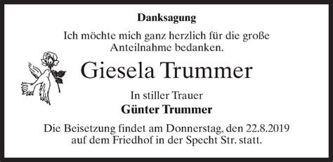 Traueranzeigen Von Giesela Trummer Trauer Anzeigen De