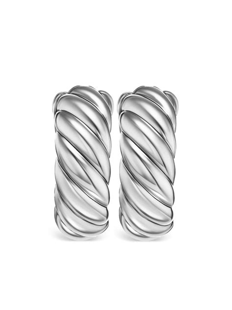 David Yurman Sterling Silver Sculpted Cable Hoop Earrings Silver