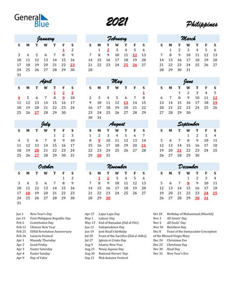 Philippines Calendar With Holidays