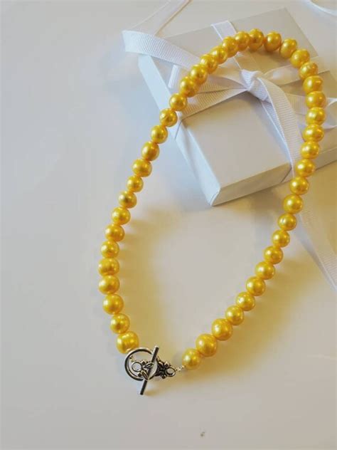 Yellow Pearl Necklace Yellow Pearl Necklace Pearl Necklace Etsy