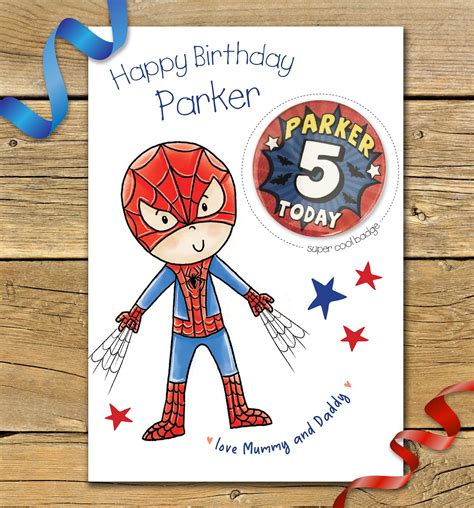 Personalised Handmade A5 Super Hero Spiderman Birthday Card With Badge