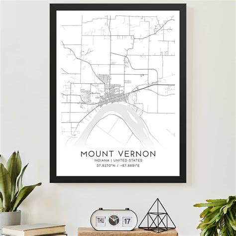 Mount Vernon Indiana Map Poster, Modern Home Decor Wall Art Print ...