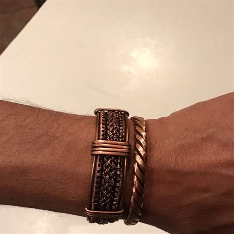 Pure Copper Cuff Men Bracelet Braided Twisted Hammered Wire Wrapped